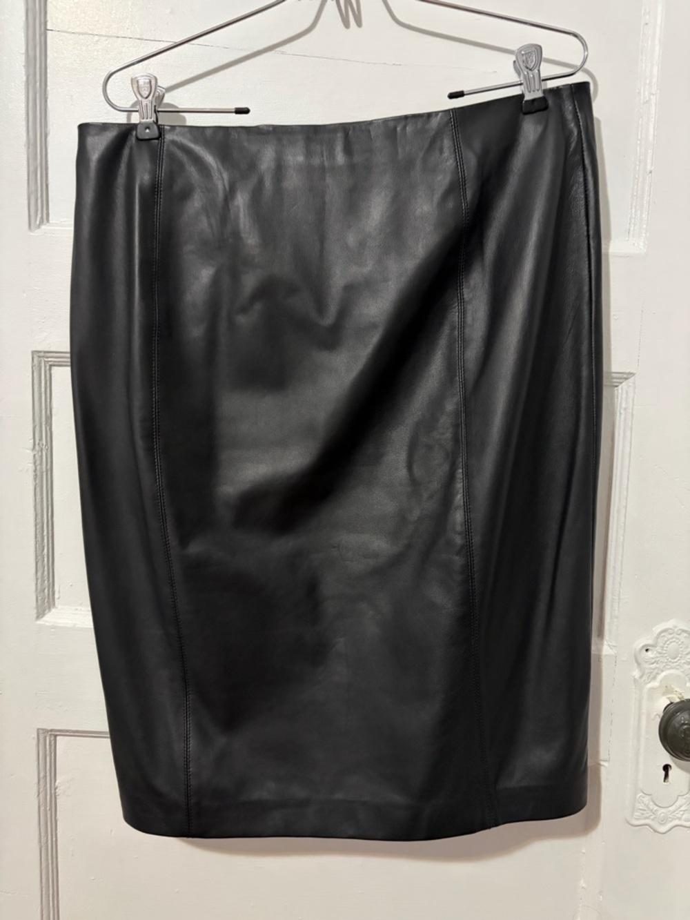 Ralph Lauren Black Real Leather Pencil Skirt with asymmetrical Front Zip - Picture 8 of 8